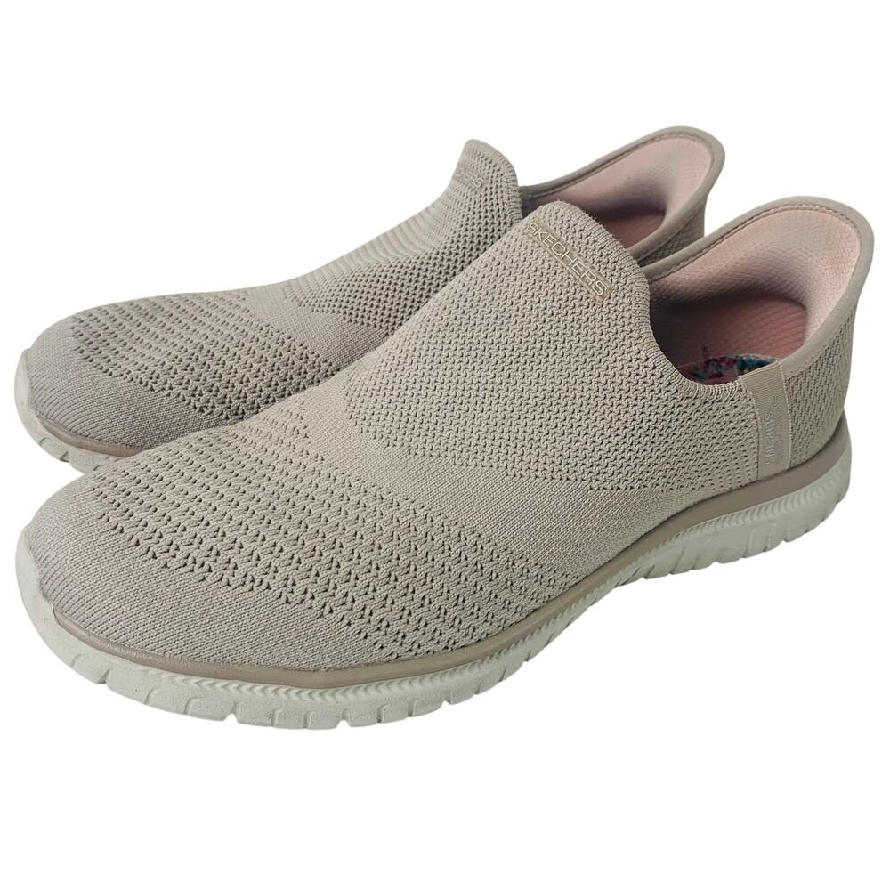 Skechers Women’s Size 8.5 Beige Taupe Slip Ins Knit Memory Foam Casual Shoes